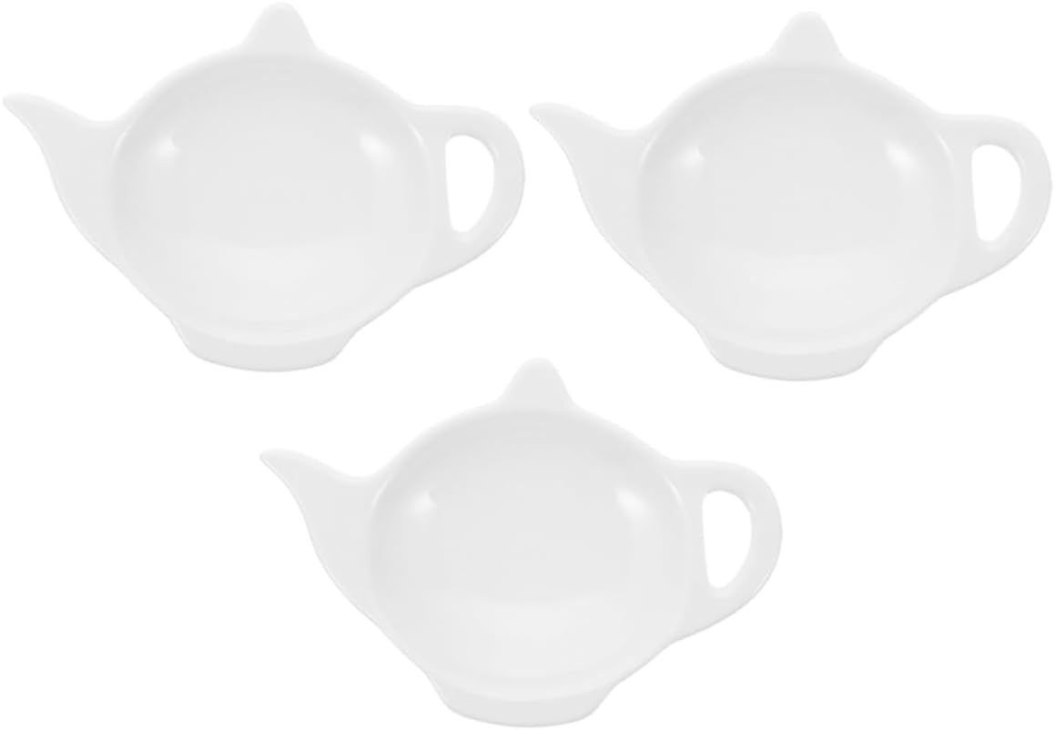 3pcs Teapot Shaped Ceramic Tea Bag Holder Set Cute Dish for Organizing Used Tea Bags for Social Gatherings