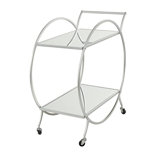 Deco 79 Metal Rolling 2 Mirrored Shelves Bar Cart With Wheels And Handle, 14" X 28" X 30", Silver #TOP5