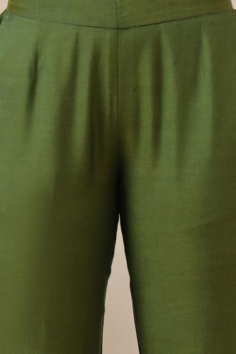 Image of Aurelia Women's Green Solid Modal Rayon Ankle Length Palazzos
