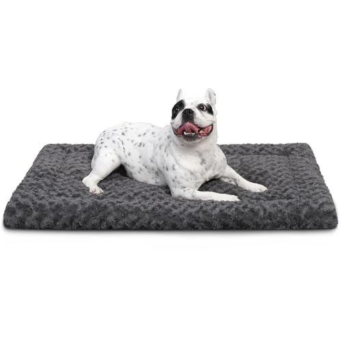 Washable Dog Bed Mat Crate Pad Soft Fluffy Pet Kennel Beds Dog Sleeping Mattress for Large Jumbo Medium Small Dogs, 30 x 19 Inch, Gray