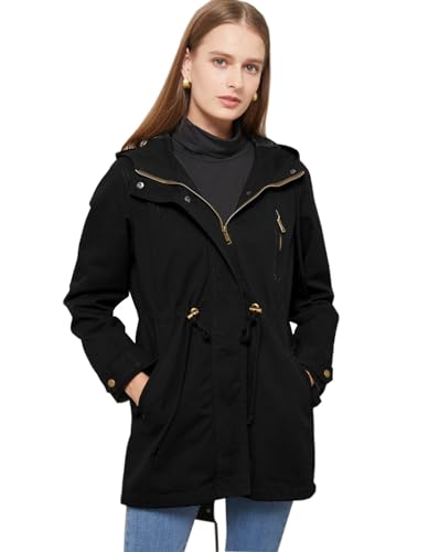 Women's Ligtweight Jackets Anorak Utility Drawstring Waist Hoodie Zip Up Fall Casual Coat with Pockets