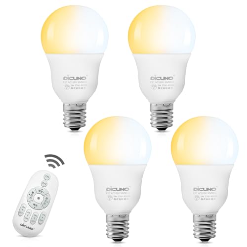 DiCUNO LED電球 E17口金 50W形相当 5W 500lm 調光 調色 リモコン付き 電球色 昼白色 昼光色 常夜灯 広配光 遠隔操作 省エネ 高輝度 PSE認証済み 4個入(電池別売)