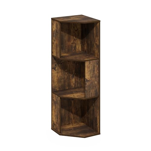 Image of Furinno ECON Corner Shelf, 3-Tier Corner Book Shelf, Standing Storage Shelves, Cube Display Rack, Bookshelf, for Organization and Storage, Living Room, Home Office, Amber Pine