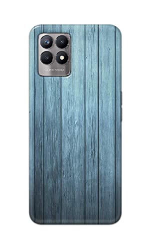 Image of Printed Hard Back Cover Case for Realme 8i Back Cover (Wooden Blue) -1302
