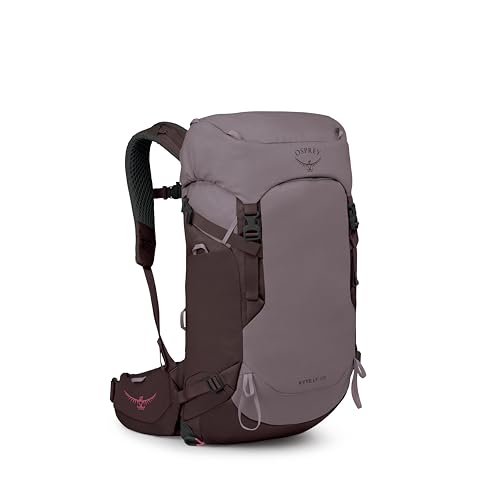 Osprey Mochila feminina Kyte LT 28L – Bolsa leve para caminhada e viagem com capa de chuva impermeável, roxo grafite
