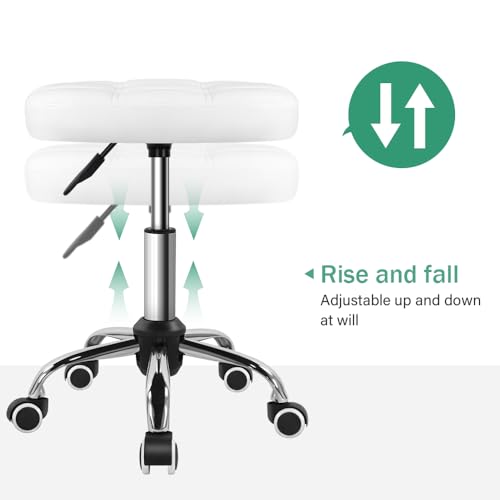FURWOO Oval Rolling Stool höhenverstellbarer Massagestuhl auf Rädern für Spa Salon Weiß