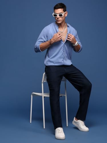 Image of SHOWOFFFF Men Solid Casual Shirt | Mandarin Collar Full Sleeves Cotton Shirt for Mens | Slim Fit Regular Length Shirt for Men's