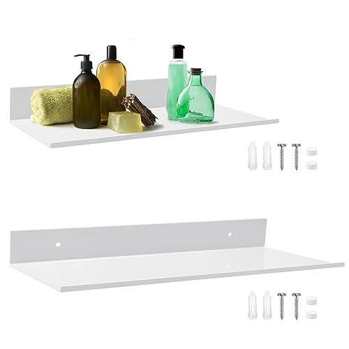 LIMITADA 2 PCS Estantes Flotantes Blancos 30cm y 40cm Estantes de Pared Metalicos Estanteria Baño Pared Baldas Flotantes Pared Blancas con Tornillos para Salón Baño Cocina Dormitorio Estante de Pared