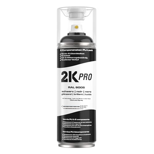 2K PRO 2K Spraydose 400ml - 2 Komponenten Sprühlack, Schnelltrocknender Spritzlack, UV-Beständig, Stoss- und Kratzfest | RAL9005 - Tiefschwarz Glanz