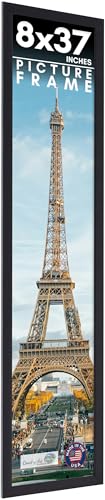 8x37 Frame Black Picture Frame - Complete Modern Photo Frame Includes UV Acrylic Shatter Guard Front, Acid Free Foam Backing Board, Hanging Hardware Wood Wall Frames for Family Photos - no Mat