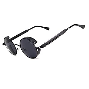 Ronsou Gepolariseerde zonnebril, Steampunk-stijl, rond, retro, UV400-bescherming, metalen frame