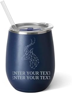 Reindeer Stemless Wine Cup - Matt Navy With Lid | Holiday Wine Glasses | Wine Glasses Gift | Wine Tumblers | Engraved wine glasses.