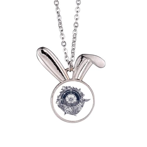 Collier boussole lapin étoiles fleur, pendentif original pour femme tendance