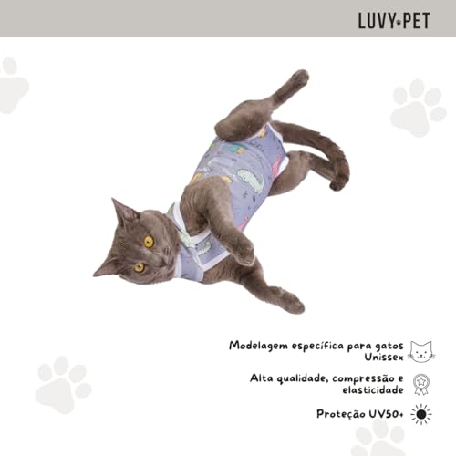 LUVY PET, Roupa Gato Pós Cirúrgica Castração Dinossauro Cinza Tamanho:3