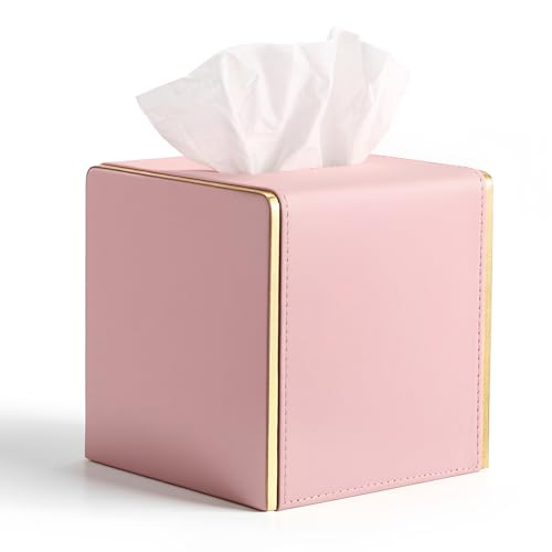 Sumnacon PU Square Tissue Box Cover Magnetic Bottom Waterproof Pink