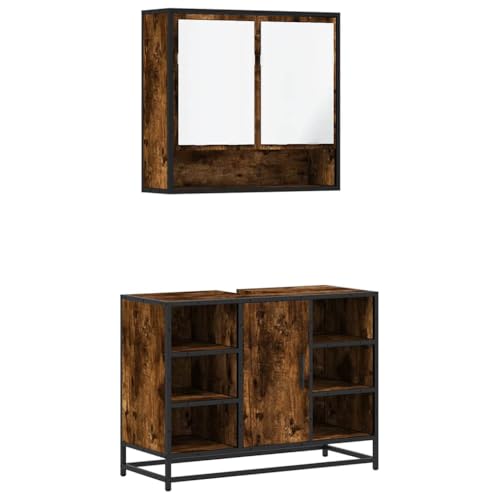 Set de muebles de baño de 2 piezas en madera contrachapada color roble ahumado 2