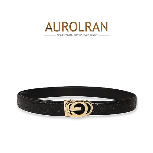 Image of Aurolran Men&Womens Leather Dress Belt Business Automatic Buckle Belt Color-Black Silver Gold