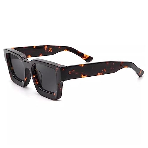 Image of Retro Fashion Thick Acetate Polarized Sunglasses Trendy Square Men Womens Black Grey Shades Vintage