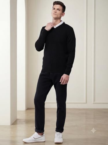 Image of Pivl Men's V Neck Winter Solid Sweater - Warmth and Style for The Season