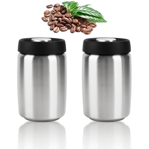 MFBJXC 2-Pack 16oz Vacuum Coffee Canister, 304 Stainless Steel Airtight Food Storage Container, Coffee Bean Storage for Coffee Beans Grounds Tea(Sliver 2L) Cover