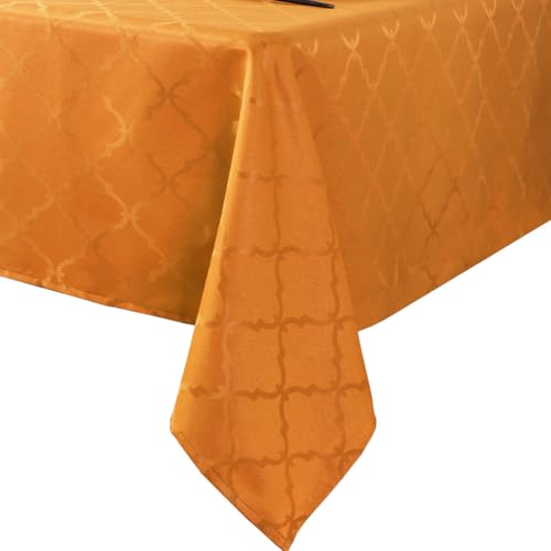 SASTYBALE Christmas Tablecloth Floral Jacquard Polyester Table Cloth Spill Proof Wrinkle Resistant Table Cover for Harvest, Fall Decoration(Rectangle,60"x84"(6-8 Seats,Amber)