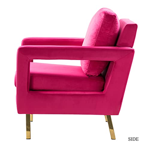 Hulala Home Velvet Accent Chair With Gold Metal Legs, Modern Comfy Upholstered Armchair With Removable Back Cushion, Lounge Single Sofa Chair For Living Room Bedroom(Set Of 2, Fushia) #TOP2