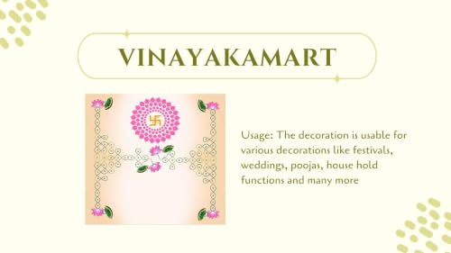 Image of Background Screen for Pooja Decoration | Traditional Peach Theme with a Pink Swastik, Blooming Lotus Corners, and Green Line Art Backdrop Cloth 8x8 feet | Lakshmi Pooja Background