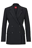 boss sakkos sale Fallendes Revers HUGO Damen Avani Zweireihiger Relaxed-Fit Blazer aus Stretch-Gewebe Schwarz 42