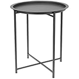Multistore 2002 Beistelltisch mit abnehmbaren Tablett Ø46x52cm Metall Grau, Metalltisch Bistrotisch Serviertisch Gartentisch Tabletttisch rund