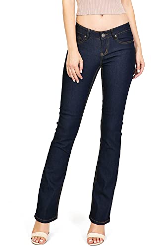✴︎waxed boot cut denim✴︎ Wax Jeans Womens Junior's Mid Rise Boot Cut Slim Fit Jeans (Dark