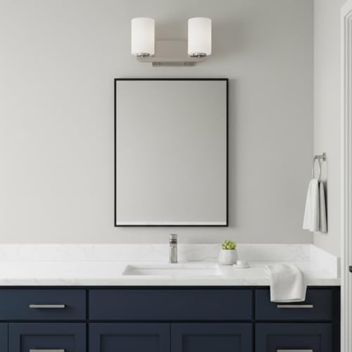 Image of Hinkley Kyra Small Two Light Bathroom Vanity Fixture, Install Up /Down, Etched Opal Shades, Brushed Nickel