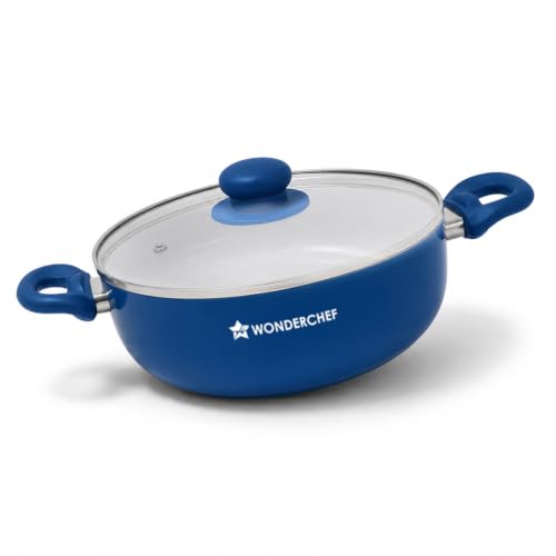 Image of Wonderchef Natura Ceramic Casserole & Glass Lid for Cooking, 24cm, 4.5L, Non-Toxic Chemical-Free Coating, PFOA /PFAS-Free, Scratch-Resistant, Gas & Induction Compatible, 2-Yr Warranty, Teal Blue