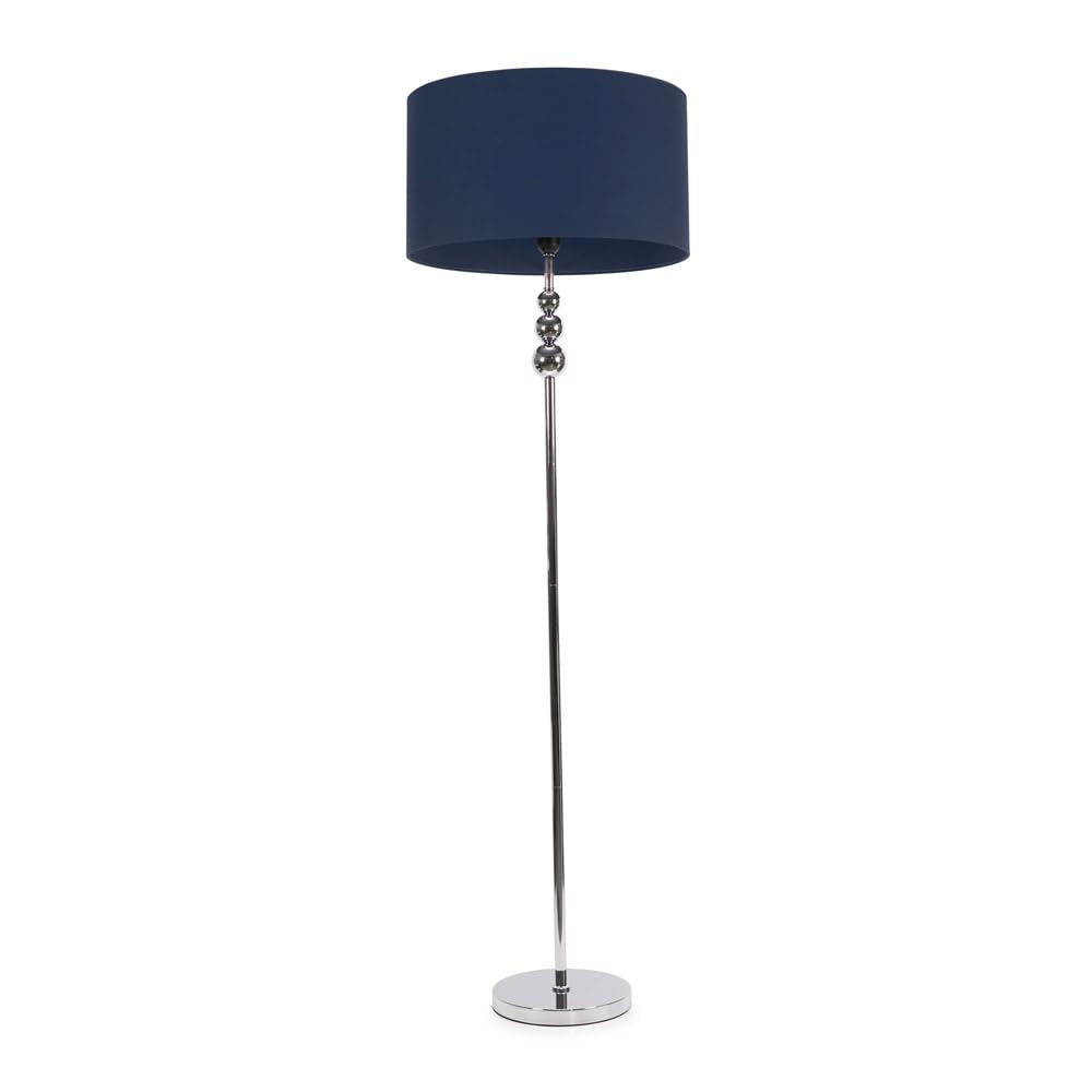 ValueLights | Silver Chrome Stacked Ball Single Stem Standing Floor Lamp with Navy Blue Drum Shade | Floor Lamps & Torchieres, Home Décor & Improvement Essential | Includes Bulb