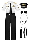 ReliBeauty Disfraz de Piloto de Vuelo Para Niño con Accesorios Piloto Capitán Niño Disfraz de Piloto de juego rol Halloween,120