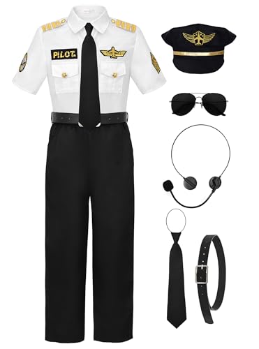 ReliBeauty Pilot Costume for Kids with Accessories Airline Captain pilot Costume Dress up Career Day 150
