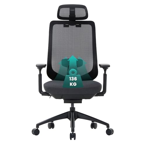 COLAMY Ergonomic Mesh Office Chair, High Back Computer Executive Desk Chair with Adjustable Headrest and 4D Arms, Slide Seat, Tilt Lock, Black