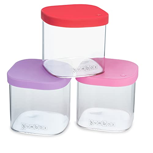 Yumbox Chop Chop Glass Meal Prep Food Storage Cubes (Juicy (Pink Lids))