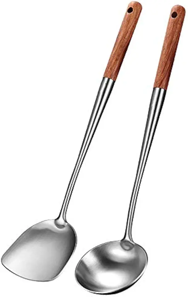 Cuisine asiatique maison 2026 : 50 indispensables wok, ramen, sushi Ensemble de spatules et louches pour wok - Spatule de 43,2 cm - Spatule pour wok en acier
