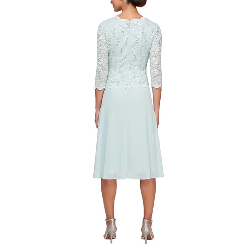Image of Alex Evenings Women's Tea Length Embroidered Bodice Mother of The Bride Gown, Wedding Guest Dress