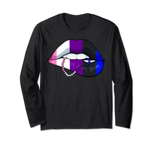 Genderfluid Lips LGBT-Q Cool Pride Flag Color Long Sleeve T-Shirt
