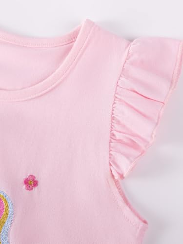 Image of HILEELANG Girls Skirt Set 2 Piece Outfit Cotton Tee Tulle Skirt Set | Soft Cotton Tee, Applique Detail, Layered Tulle Skirt with Lining, Lightweight Comfort for Toddler Little Girls