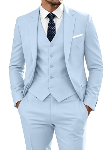 Image of WOMS Men's 3 Piece Suit Slim Fit,Mens Wedding Suit Groom Prom Tuxedo