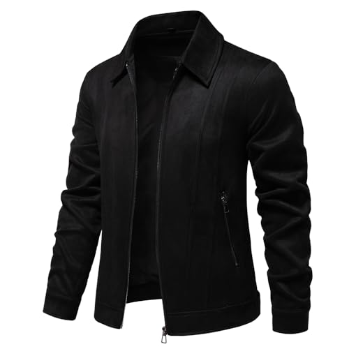 Image of Classic Faux Suede Leather Jacket Men Turn Down Collar Lightweight Suede Men's Jackets