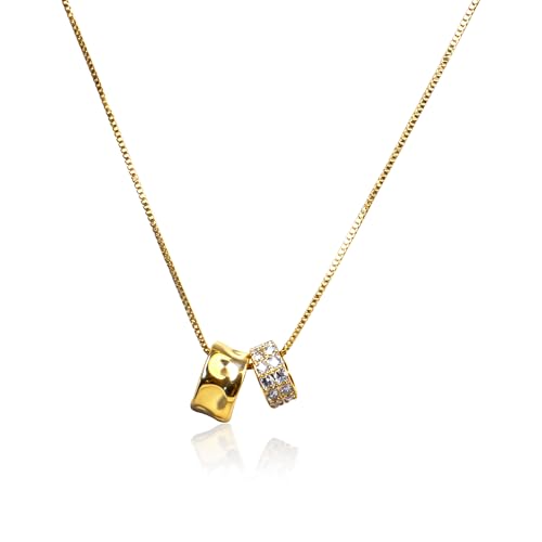 atzeste Dainty Gold Necklace for Women, Two Tone CZ Ring