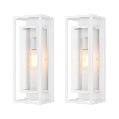 Image of mirrea 18 inch Modern Outdoor Porch Wall Light, Matte White, 2 Pack