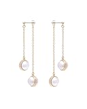 Karen Millen Logo Pearl Double Drop Earrings for Women (Gold/Pearl)