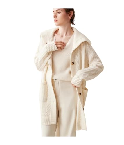 Cárdigan de cachemira de punto trenzado para mujer, estilo vintage, abrigo largo para otoño e invierno, crema, Altoa única