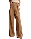 XISOXU Wide Leg Work Pants Women High Waist Straight Business Casual Dress Pants Casual Palazzo Trousers with Pockets Khaki XS
