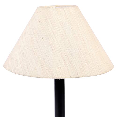 Image of tu casa Modern Black Metal Table Lamp with Off-White Cotton Shade for Bedroom, Living Room & Desk