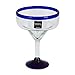 NOVICA 'Cobalt Contrasts' Eco-Friendly Recycled Glass Margarita Glasses, 13 Ounces, Clear with Blue Rim (Set of 6)